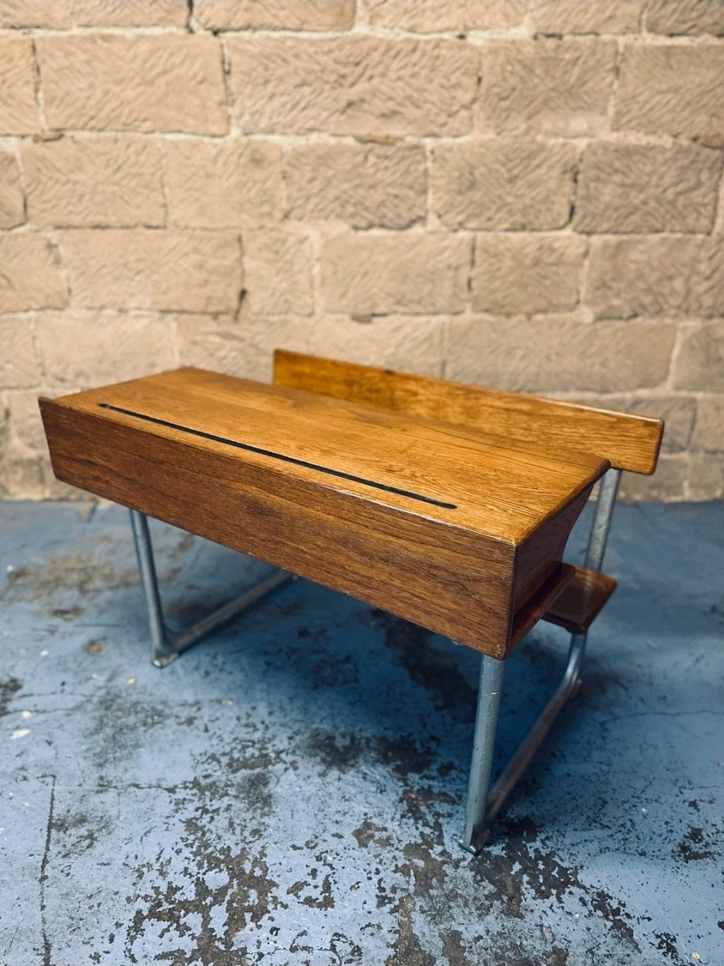 Antique Double School Desk. Oak & Cast Iron. Playroom, Kids Workspace, Nursery