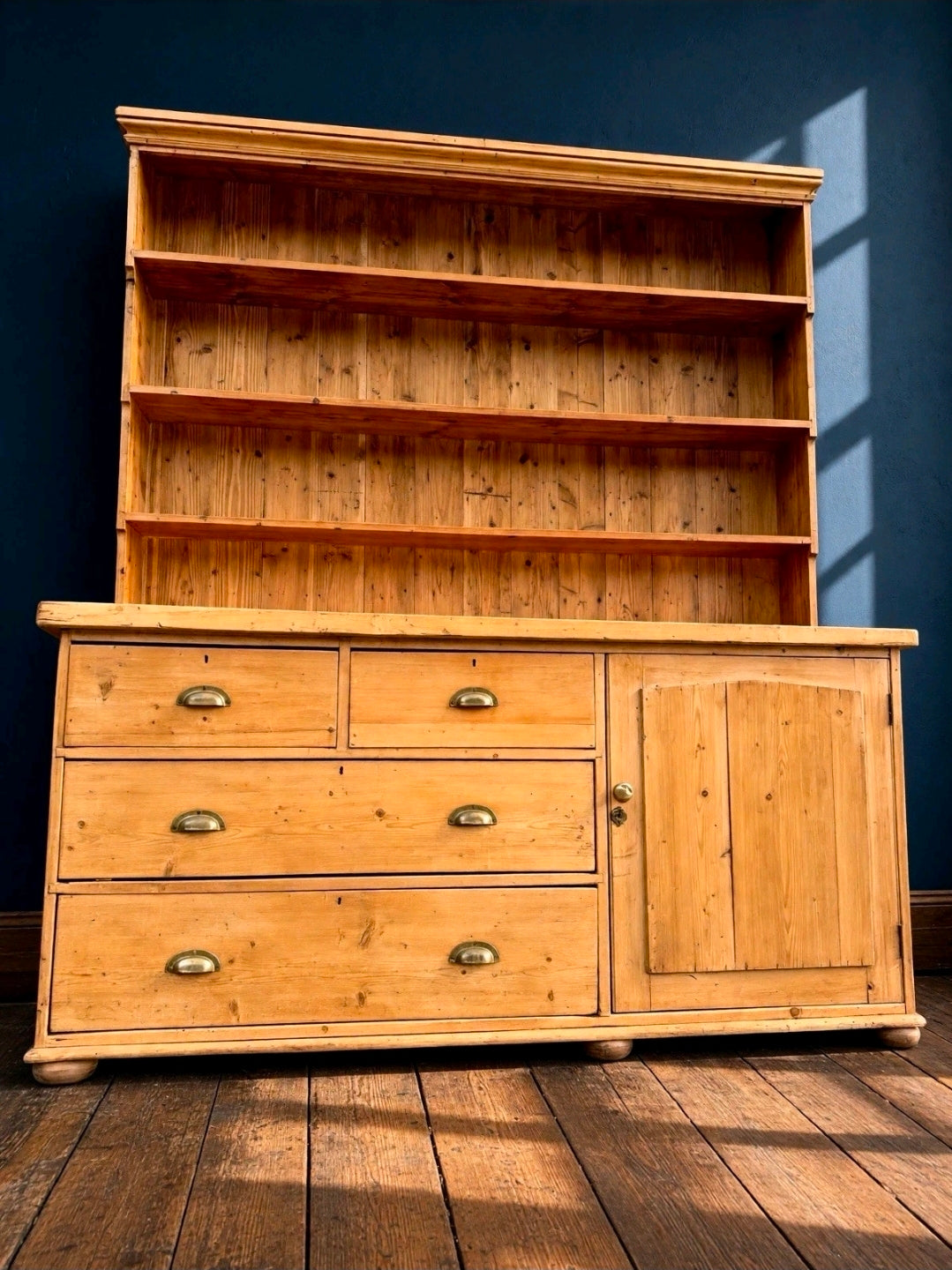 Large Antique Pine & Sycamore Victorian Dresser. Kitchen, Country House, Pantry