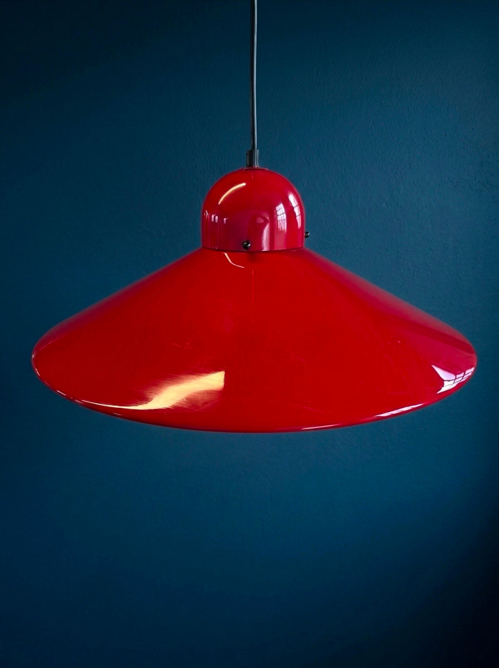 Vintage 1970s Pendant Light Mid-Century Modern, Red, Metal, Retro