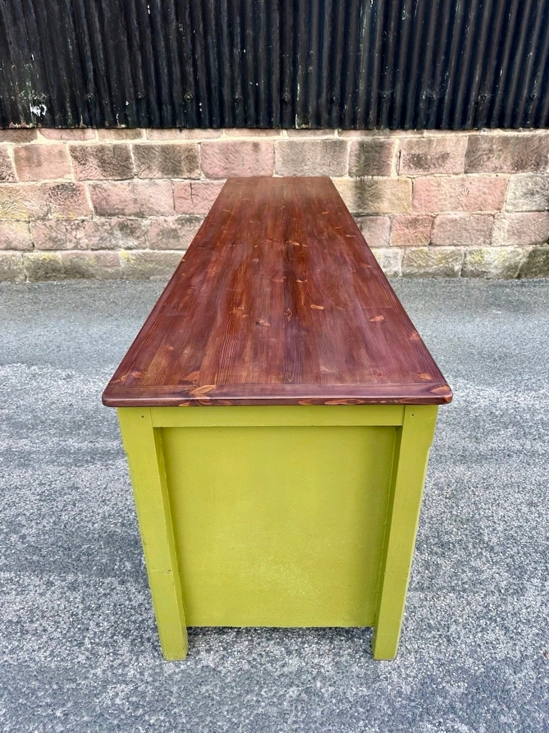 Industrial Reclaimed Large Clerks Desk. Original Paint, Statement, 8ft, Drawers