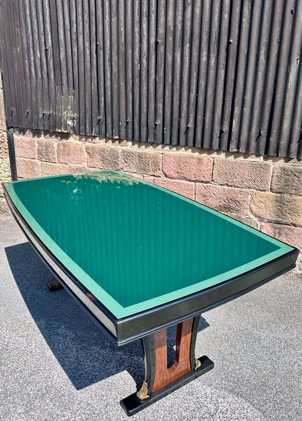 1940s Italian Designer Desk Attributed To Guglielmo Ulrich. Walnut, Glass, Green