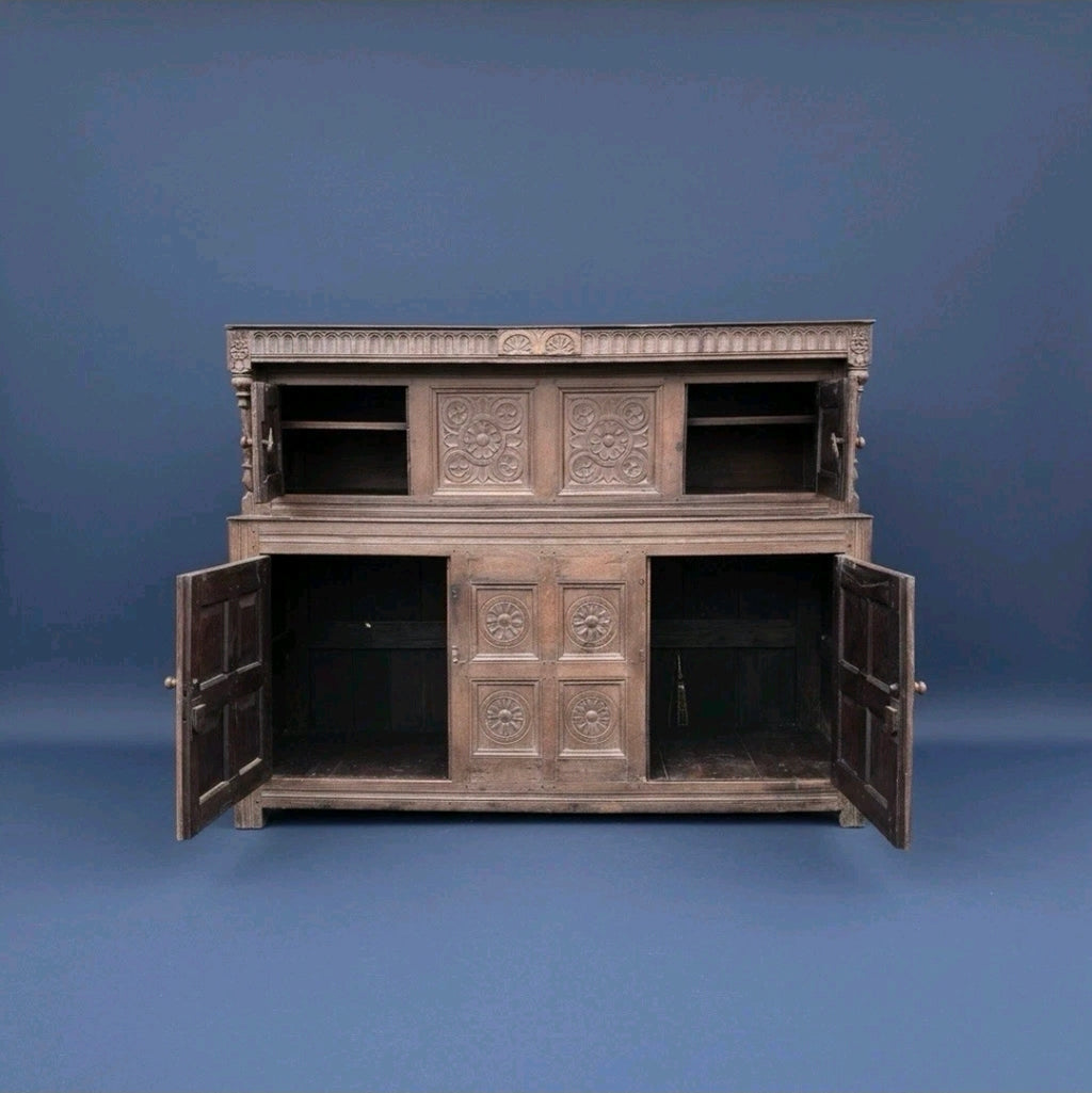 English Court Cupboard Dresser 18th Century Antique Carved Detail Solid Oak