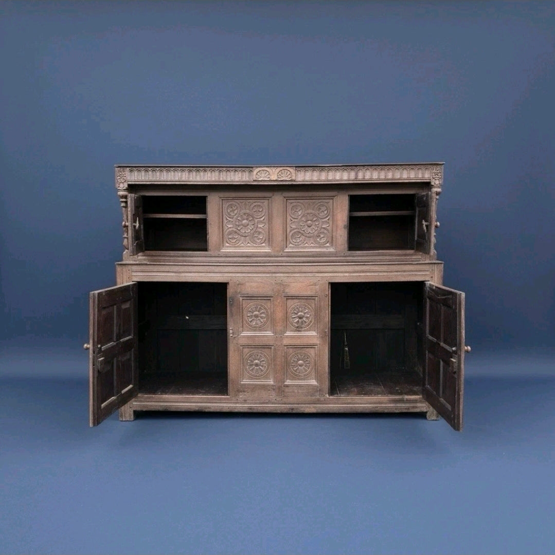 English Court Cupboard Dresser 18th Century Antique Carved Detail Solid Oak