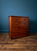 Antique Mahogany Chest Of Drawers, Victorian Original, 5 Drawers, Bedroom