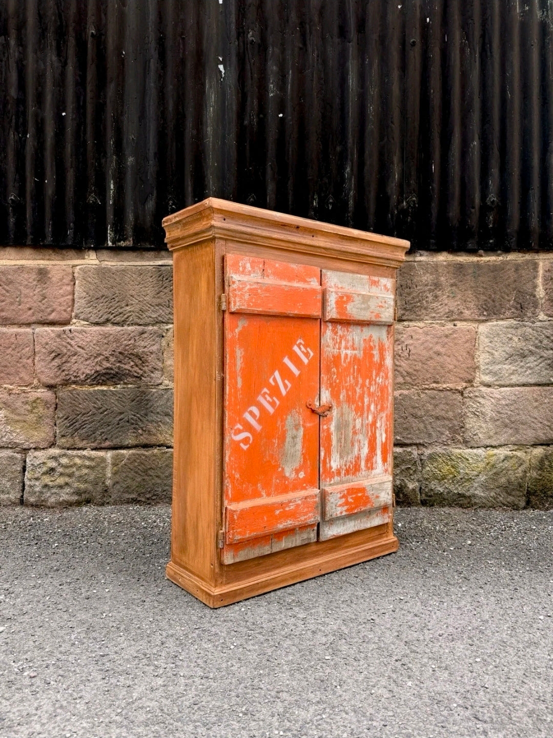 Vintage Rustic Italian Wall Cabinet, Spice Cabinet Cottage Country, Industrial 'SPEZIE' (spices)