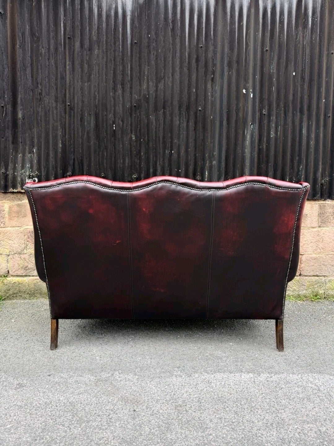 Vintage Oxblood Leather Chesterfield 3 seater Wingback Sofa.