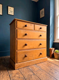 Large Antique Victorian Waxed Pine Chest Of Drawers, Country Farmhouse, Bedroom.