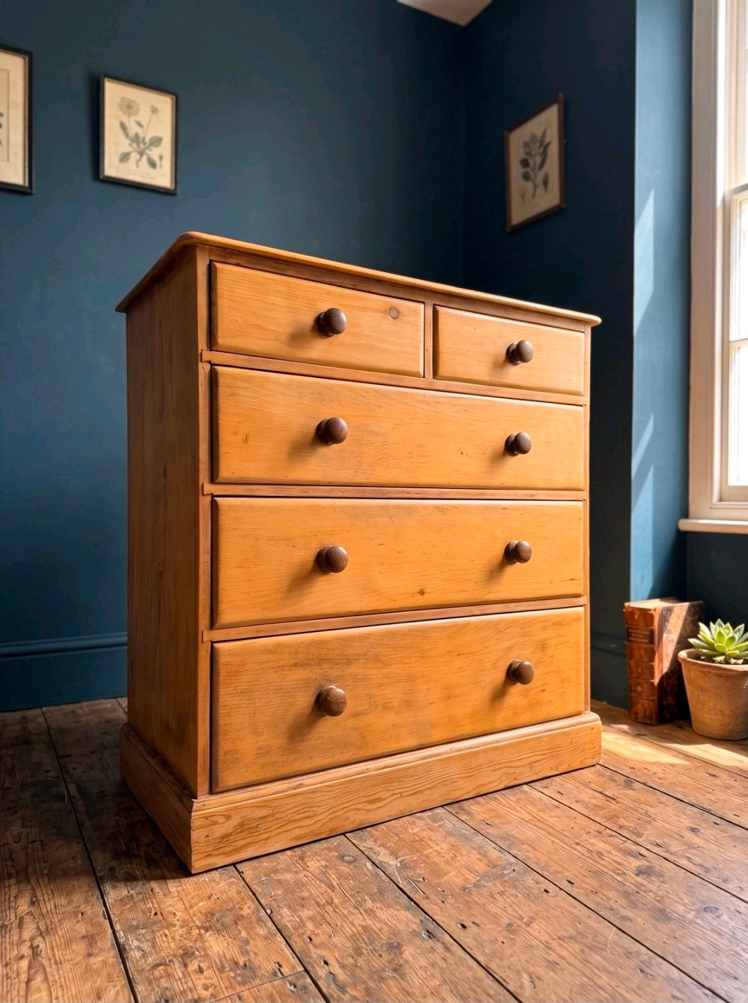 Large Antique Victorian Waxed Pine Chest Of Drawers, Country Farmhouse, Bedroom.