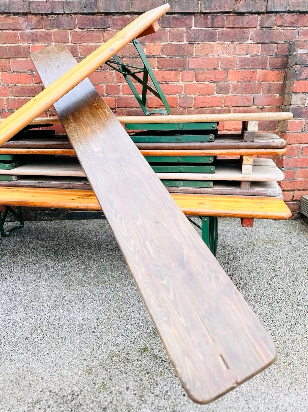 Vintage Italian Hardwood Beer Festival Benches, Dining, Pub, Bar, Garden Bench