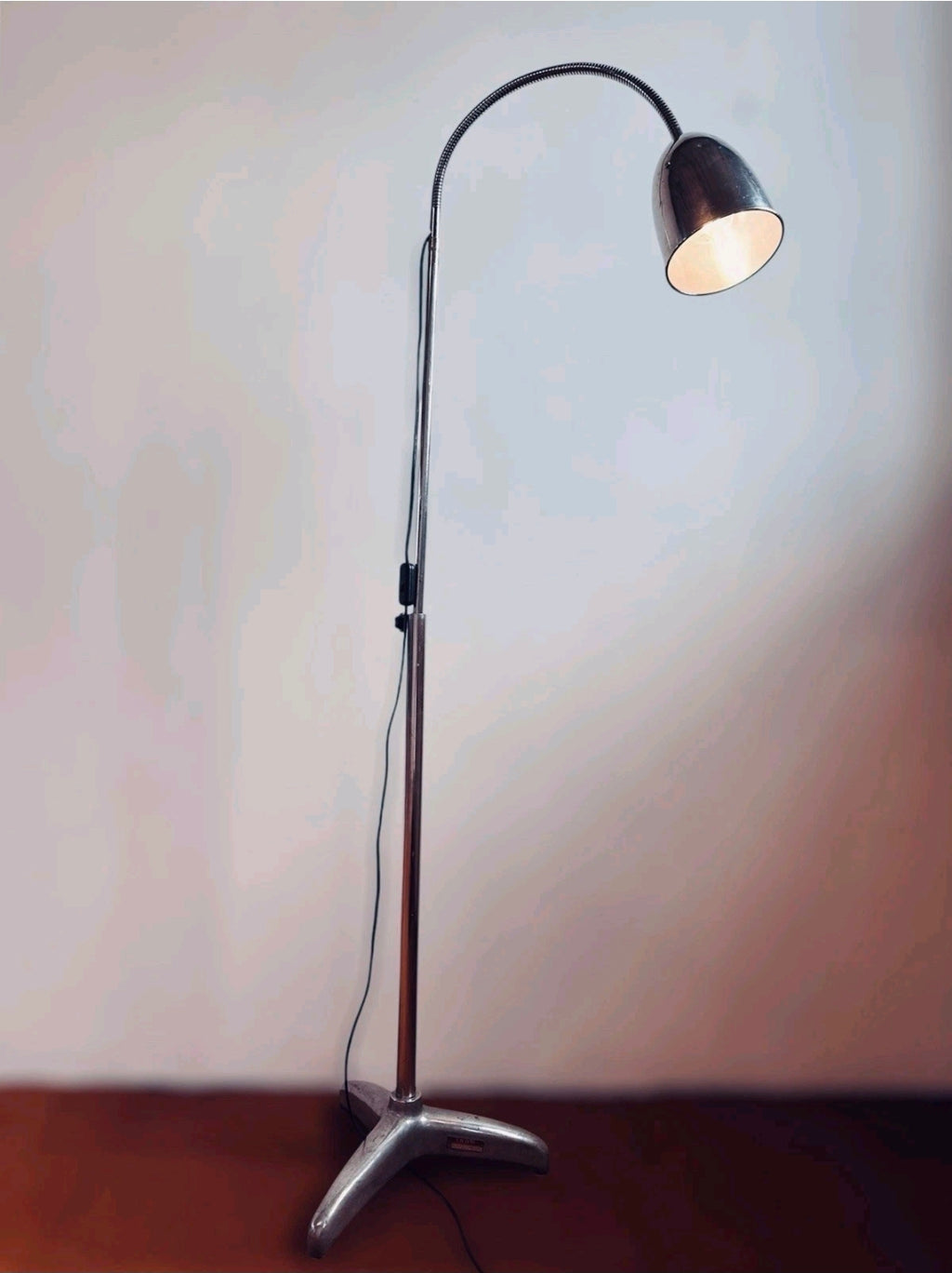 Vintage Medical 1960s Stainless Steel Adjustable Lamp. Italian INAM, Original