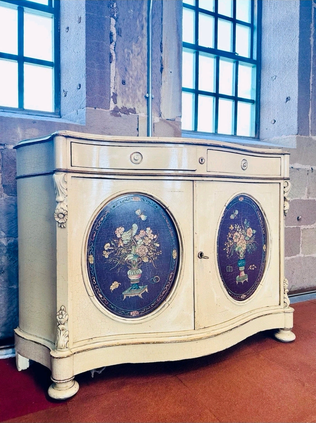 Antique Italian Hand Painted Cabinet, Sideboard. Oak, C1890.