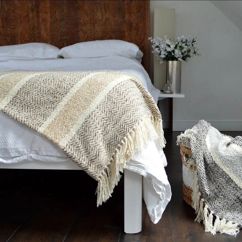 Savannah Herringbone Throw Blanket - 100% Recycled Materials (Natural)