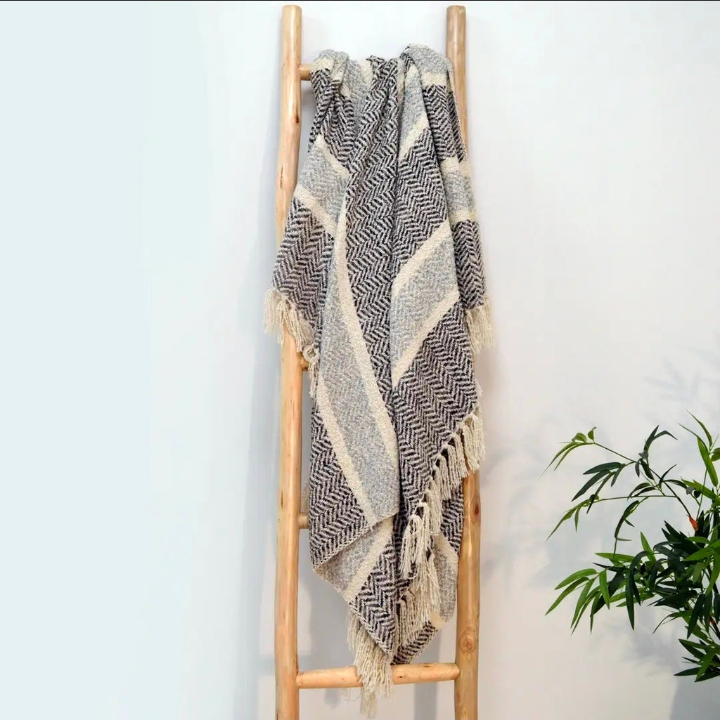 Savannah Herringbone Throw Blanket - 100% Recycled Materials (Grey)
