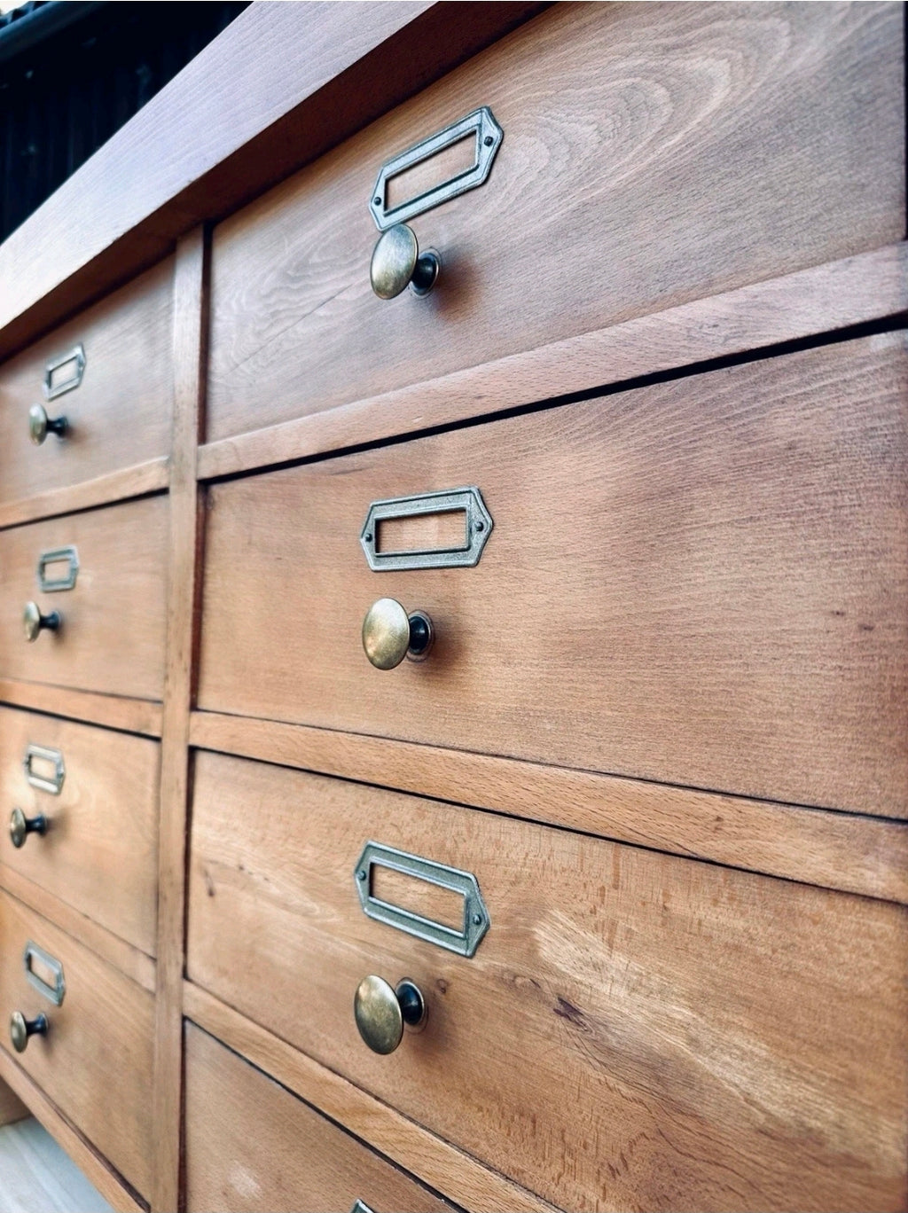 1930s Bank Of 24 Drawers. Haberdashery, Apothecary, Larch Wood, Filing Cabinet.