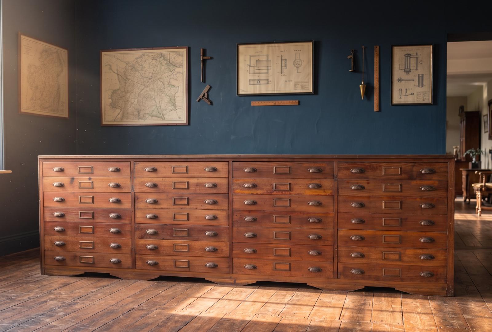 1920s Fiat Factory Bank Of Workshop Drawers. Kitchen Island, Garage,Shop Counter
