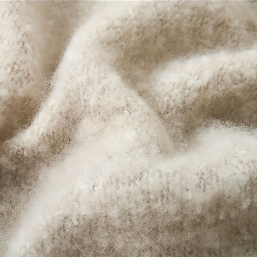 Aisling Faux Mohair Throw - Soft, Stylish Fringed Blanket in (Chateau Grey)