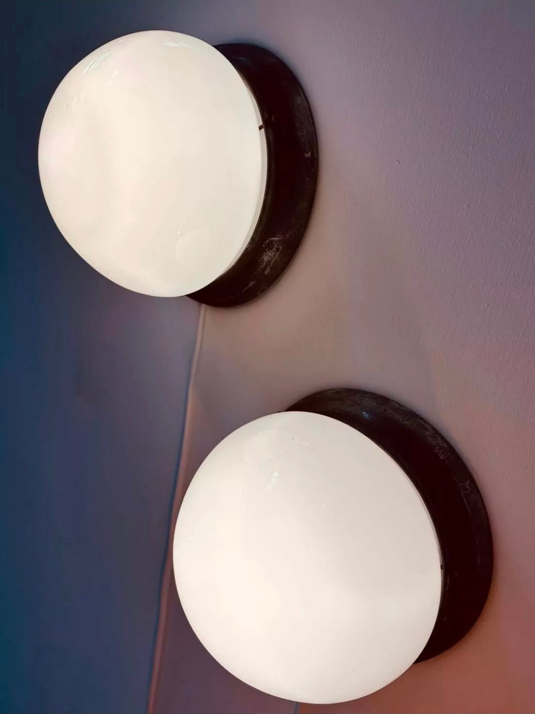 Industrial Ceiling/Wall Light. 1940's Vintage Original Opaline glass, Metal