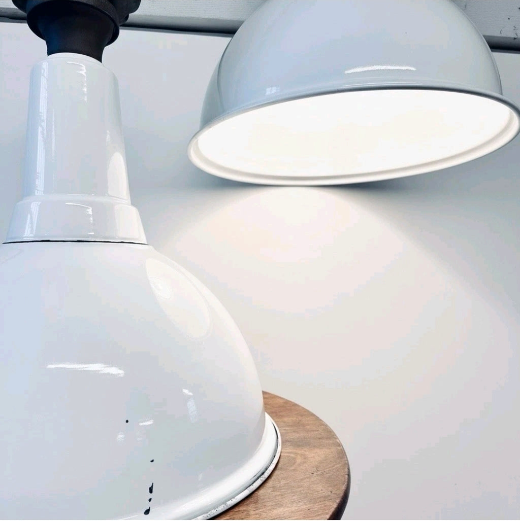 Original 1950s Industrial Benjamin Enamel Pendant Light, Kitchen, Feature, White