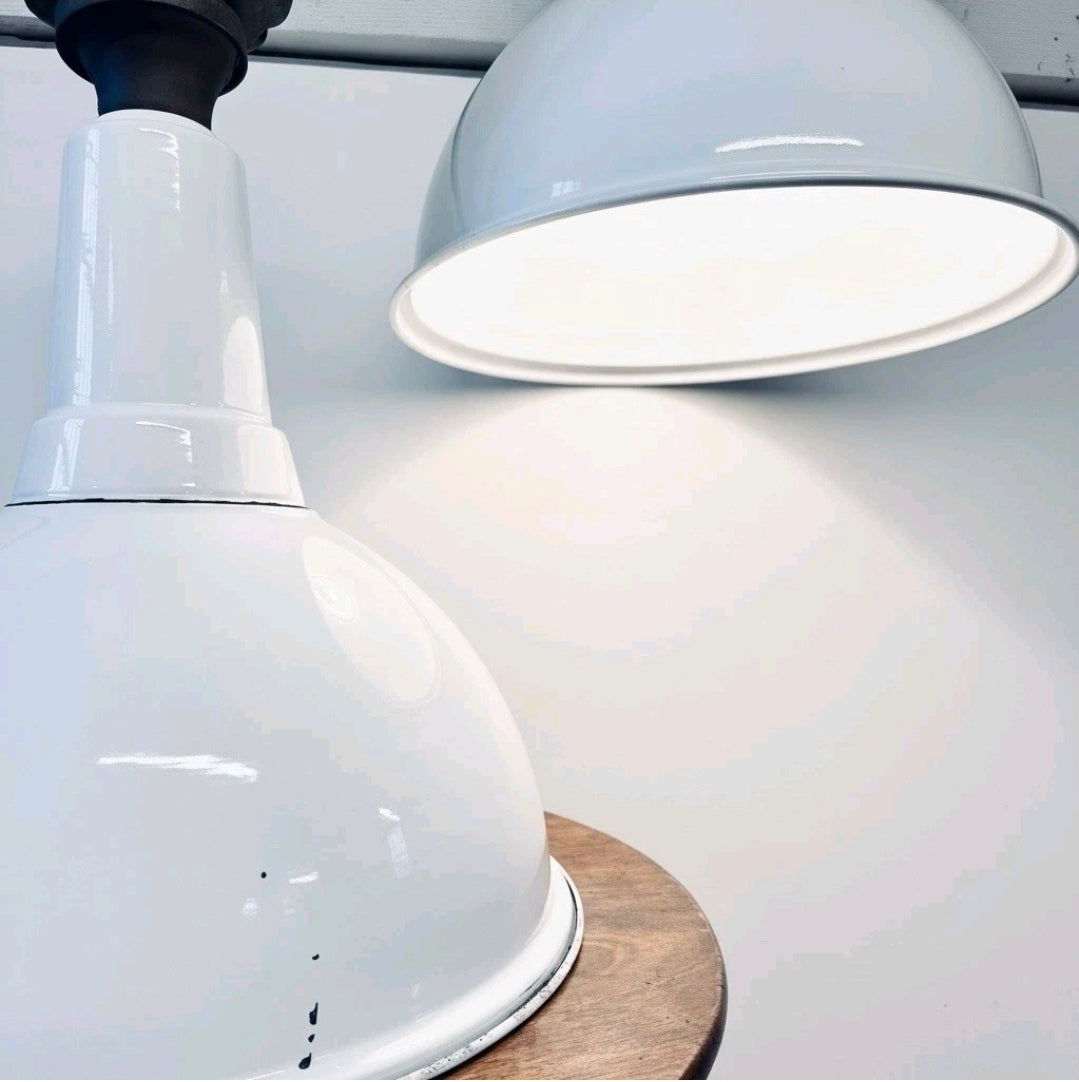 Original 1950s Industrial Benjamin Enamel Pendant Light, Kitchen, Feature, White