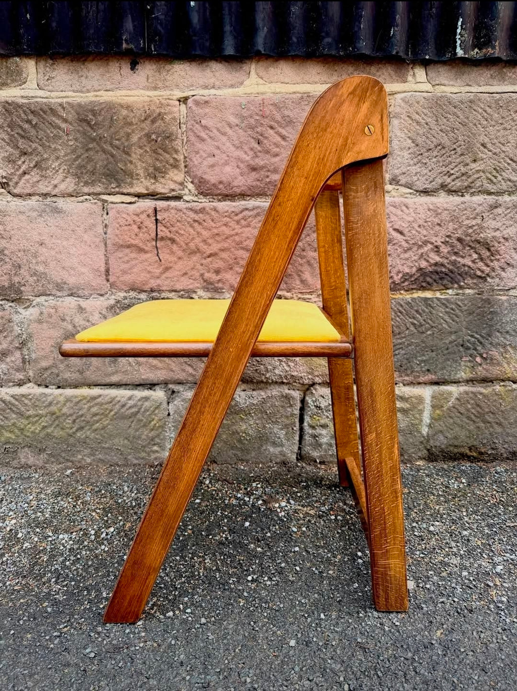 Mid‑Century Italian Beech Folding Chairs with Upholstered Seats