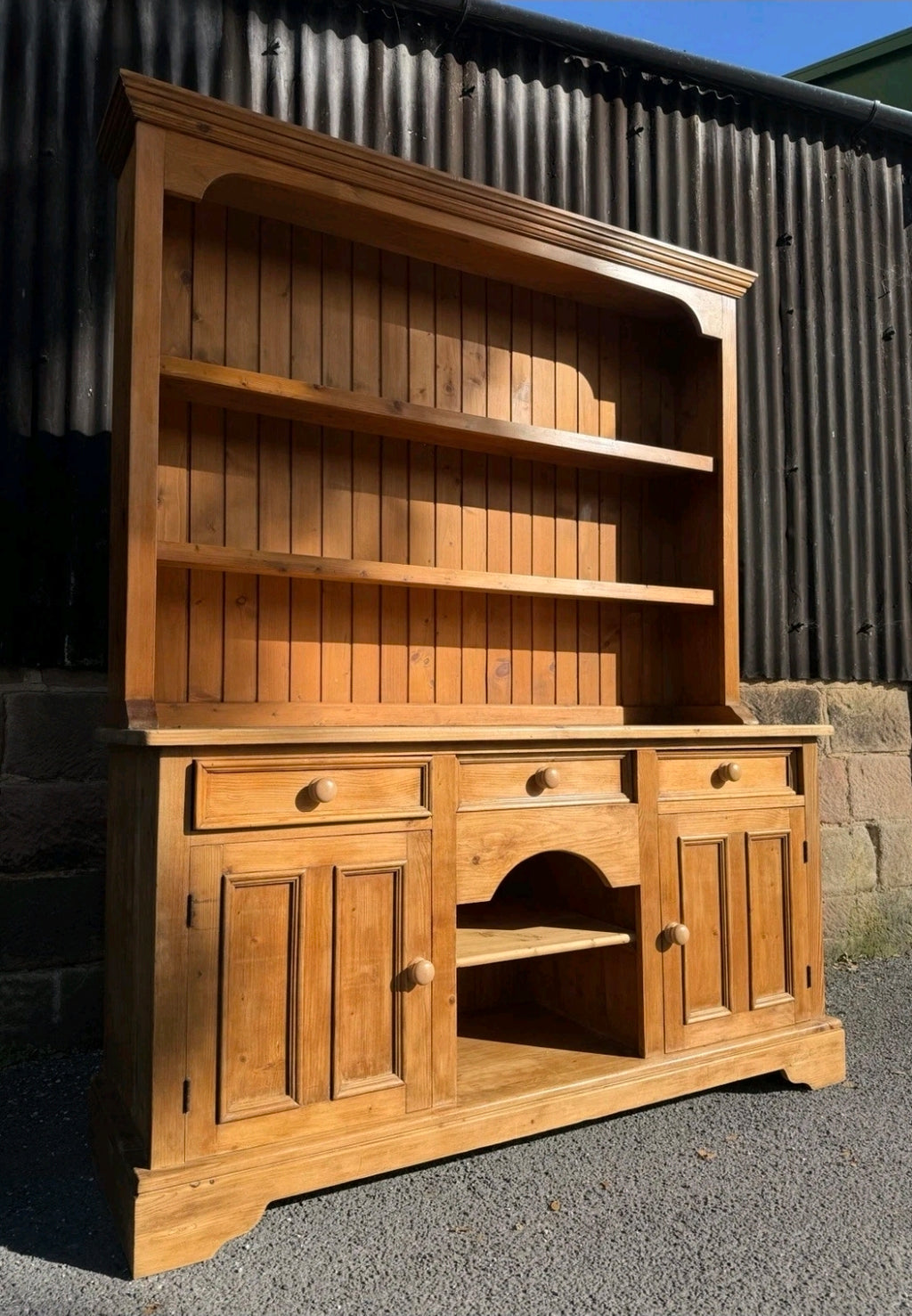 Large Antique Style Pine Welsh Dresser Kitchen Sideboard Display Unit, Farmhouse