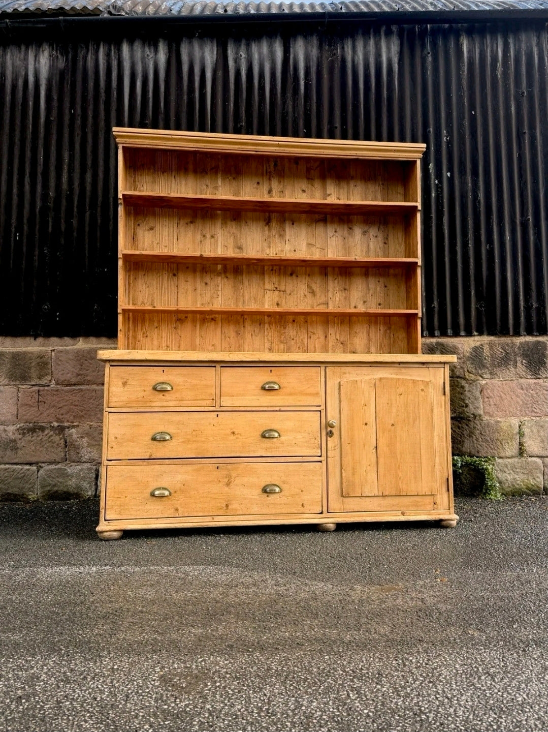 Large Antique Pine & Sycamore Victorian Dresser. Kitchen, Country House, Pantry