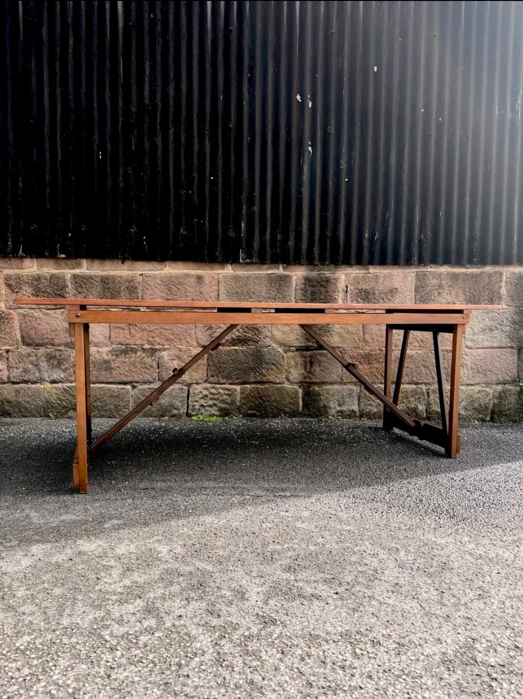 Rare Pitch Pine & Beech 7ft 1960s Trestle Table. Dining, 8 Seater, Art, Studio