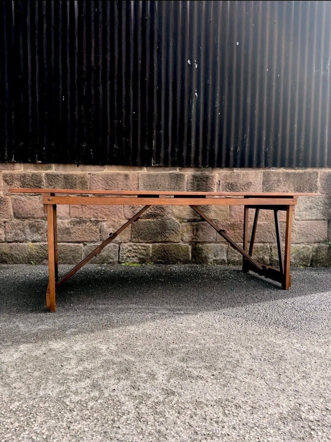 Rare Pitch Pine & Beech 7ft 1960s Trestle Table. Dining, 8 Seater, Art, Studio