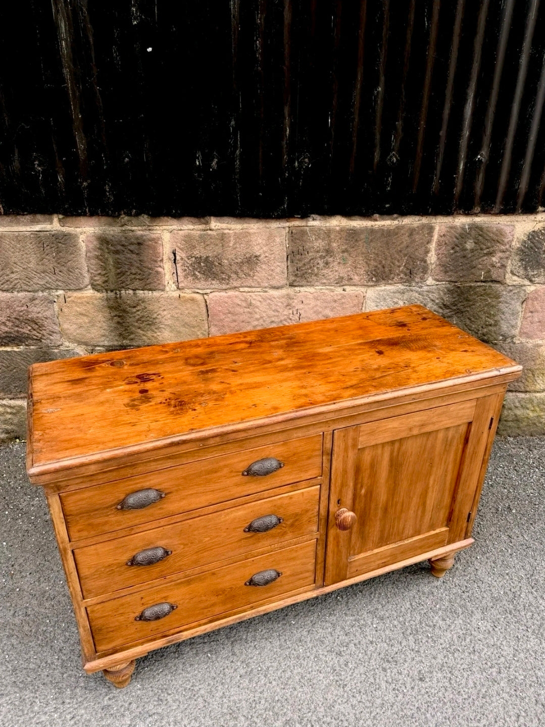 Victorian Antique Pine Dresser Base/Sideboard. Three Drawers, Country, Cottage.