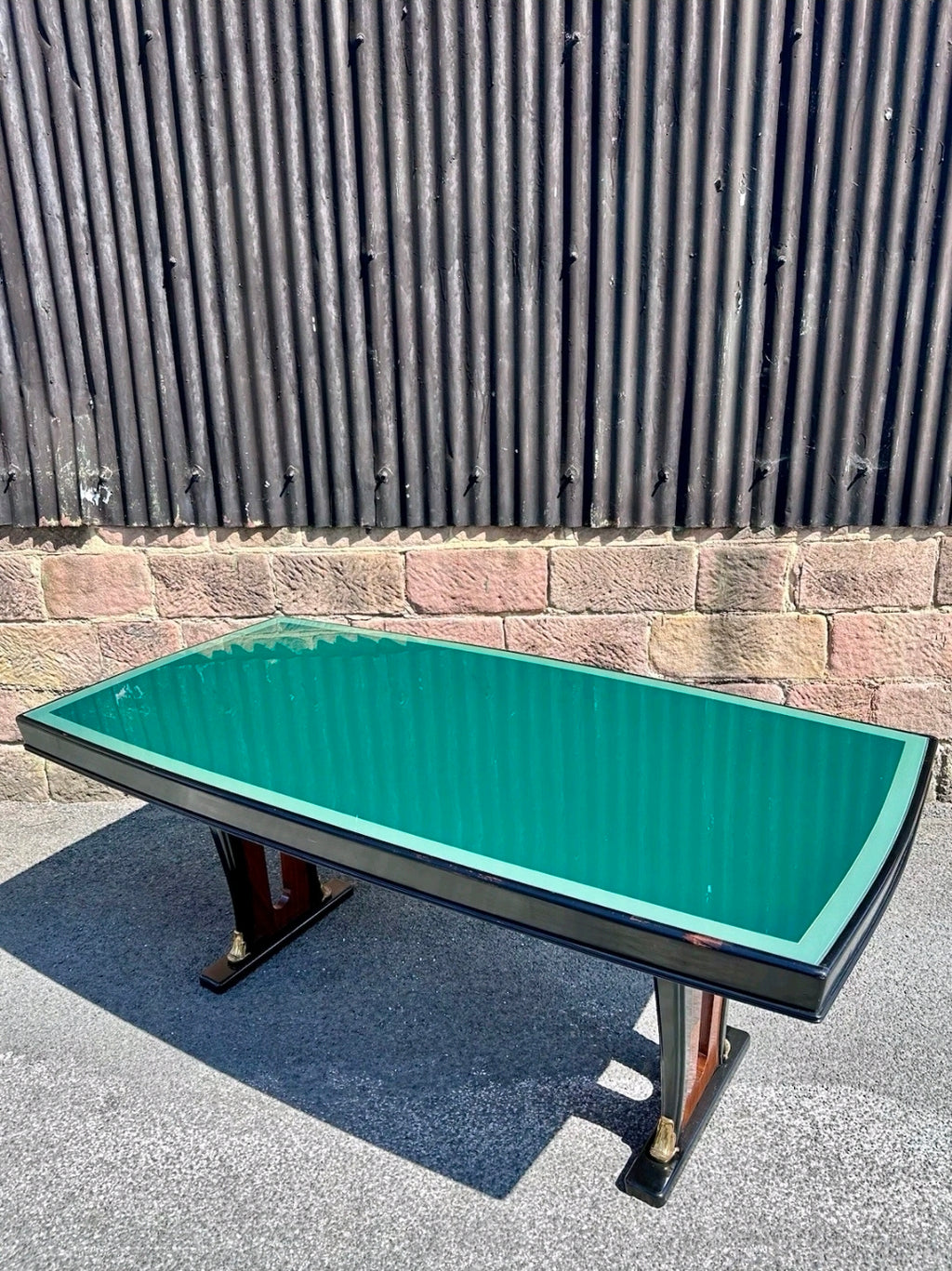 1940s Italian Designer Desk Attributed To Guglielmo Ulrich. Walnut, Glass, Green