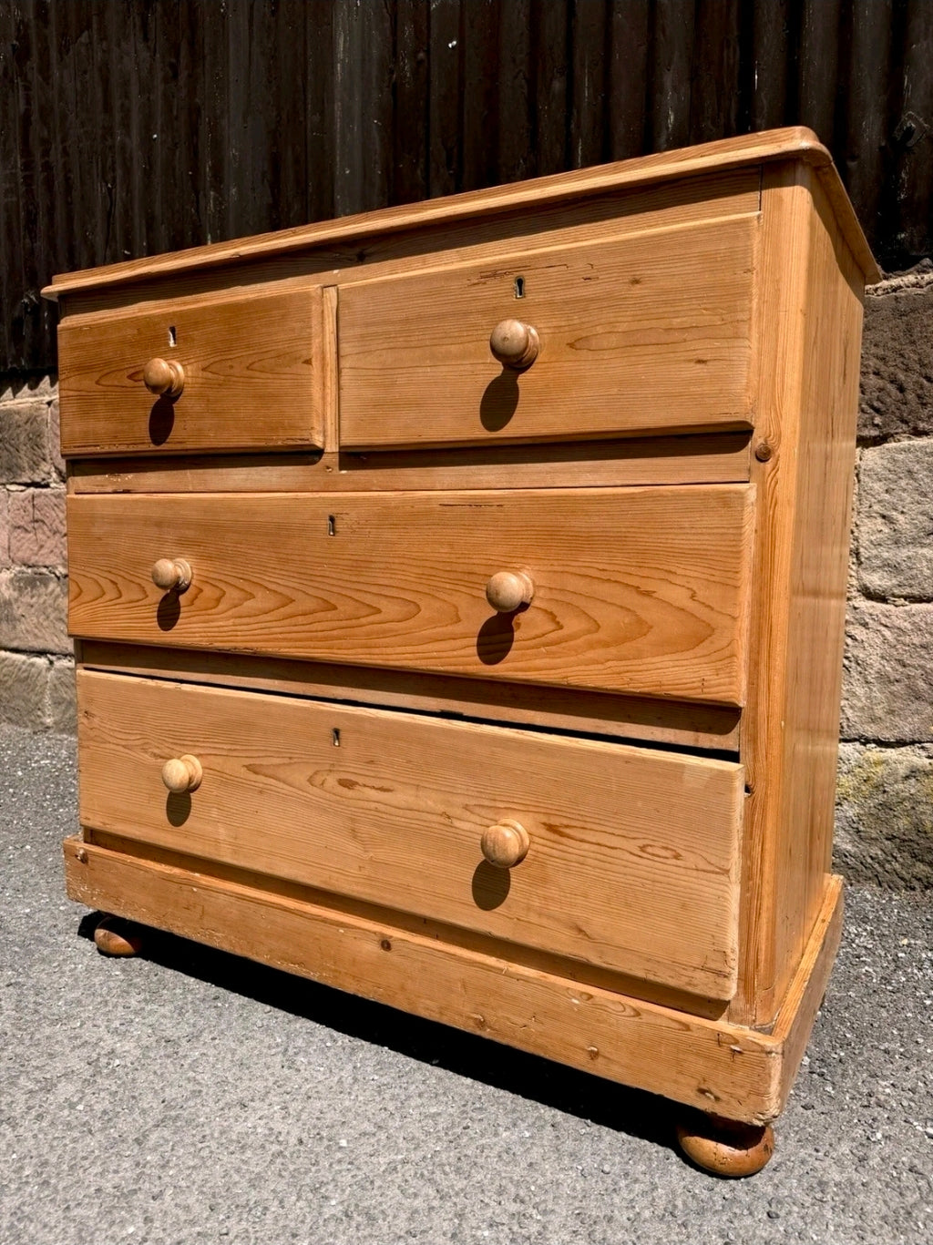 Victorian Stripped Pine Chest Of Drawers 2 Over 2 - Antique Country Farmhouse