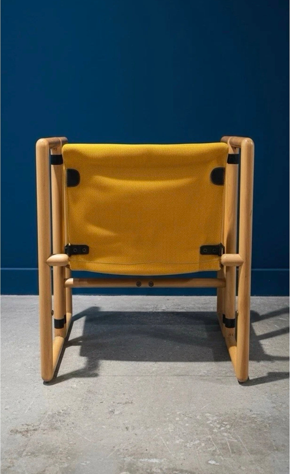 Vintage Folding Chair, Beech Wood, Yellow Cotton Upholstery, Italian. Occasional