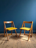 Mid‑Century Italian Beech Folding Chairs with Upholstered Seats