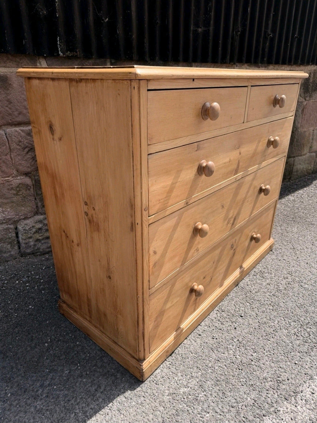 Large Antique Victorian Waxed Pine Chest Of Drawers, Country Farmhouse, Bedroom.