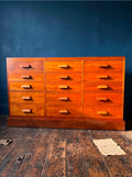 Vintage Mid Century Iroko Wood Science Lab Bank Of Drawers. 1950s, Industrial