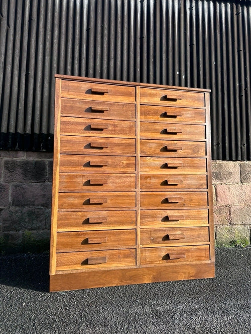 1940s Bank Of 20 Oak Index Drawers. Apothecary, Filing,Storage,Chest Of Drawers