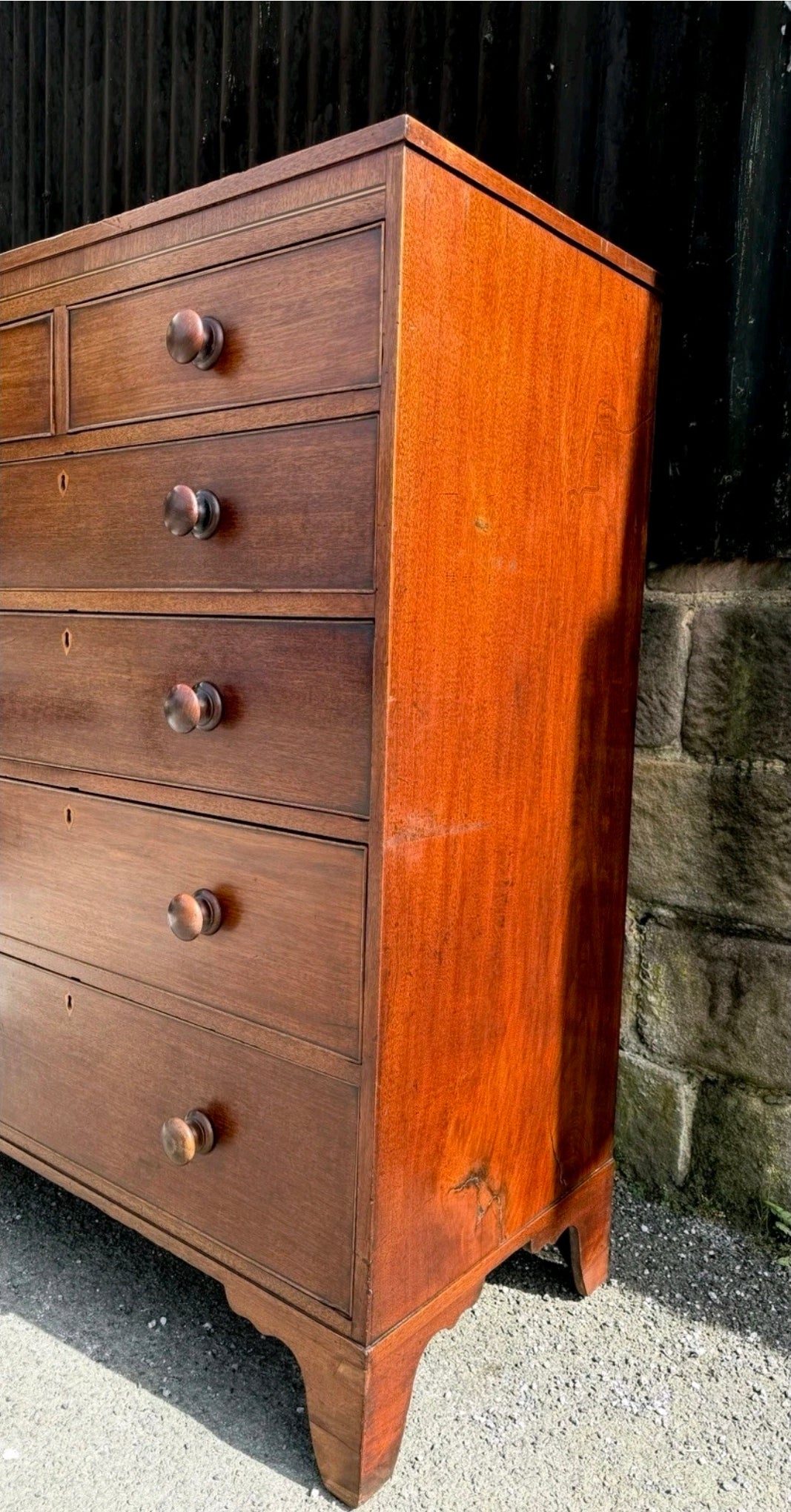 Antique 19th Century Georgian Mahogany Chest Of 6 Drawers. Bedroom, Storage