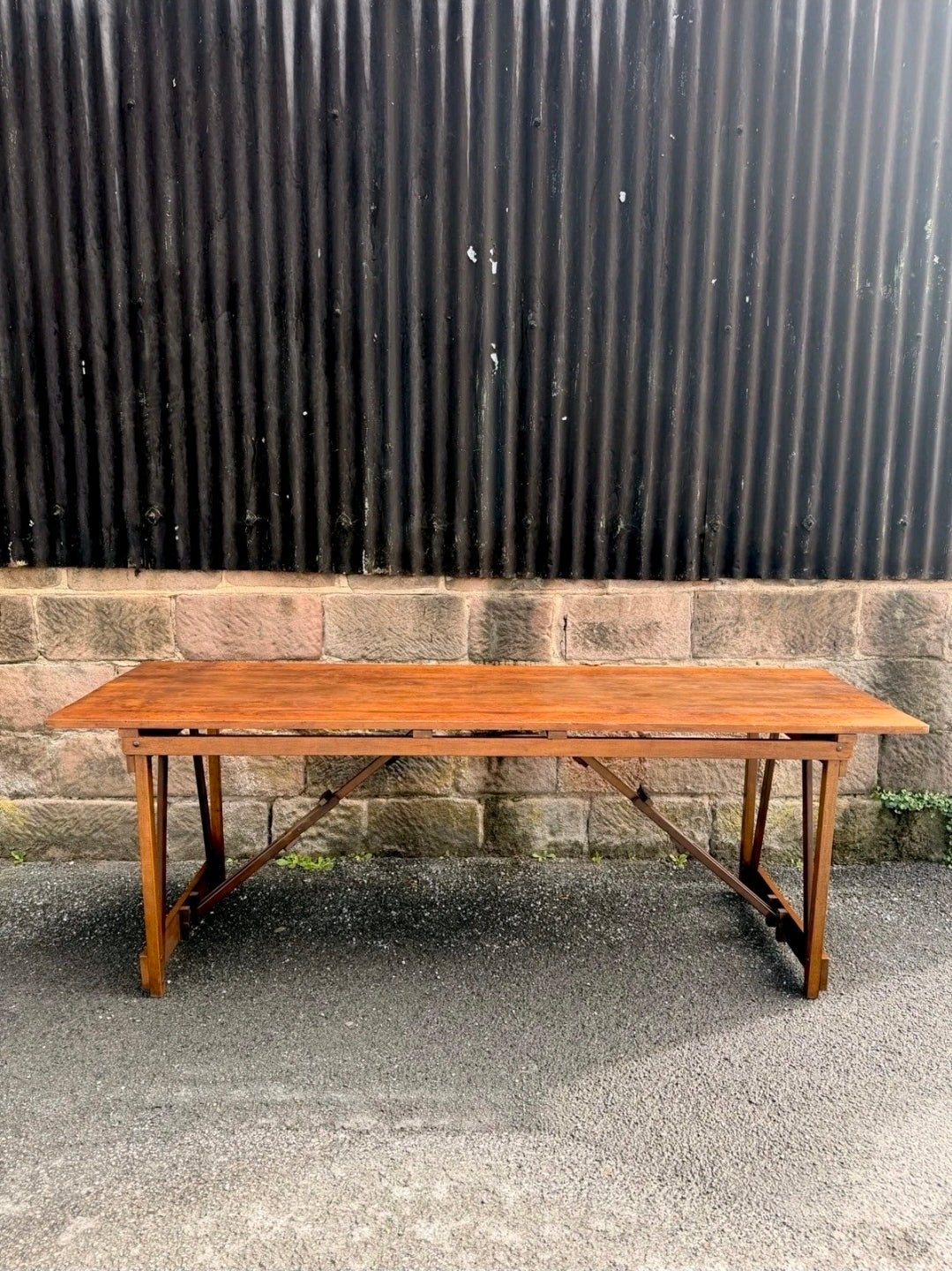 Rare Pitch Pine & Beech 7ft 1960s Trestle Table. Dining, 8 Seater, Art, Studio