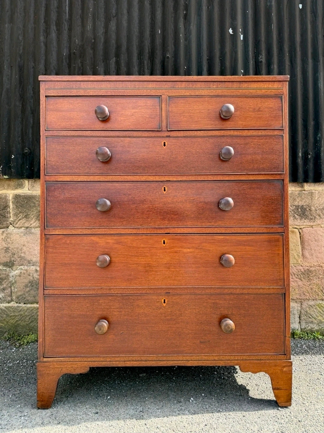 Antique 19th Century Georgian Mahogany Chest Of 6 Drawers. Bedroom, Storage