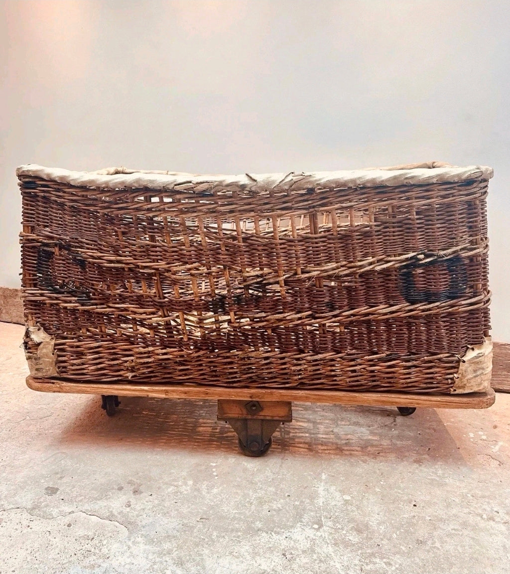 Huge Victorian Textile Mill Basket. Wicker Basket, Laundry,Log Basket, Film Prop