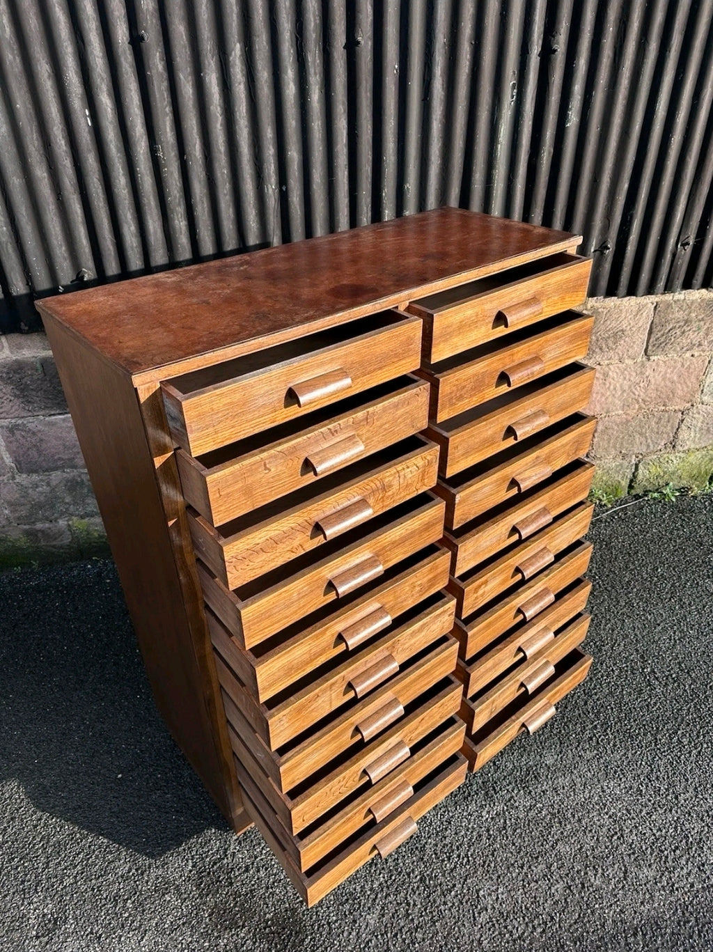1940s Bank Of 20 Oak Index Drawers. Apothecary, Filing,Storage,Chest Of Drawers
