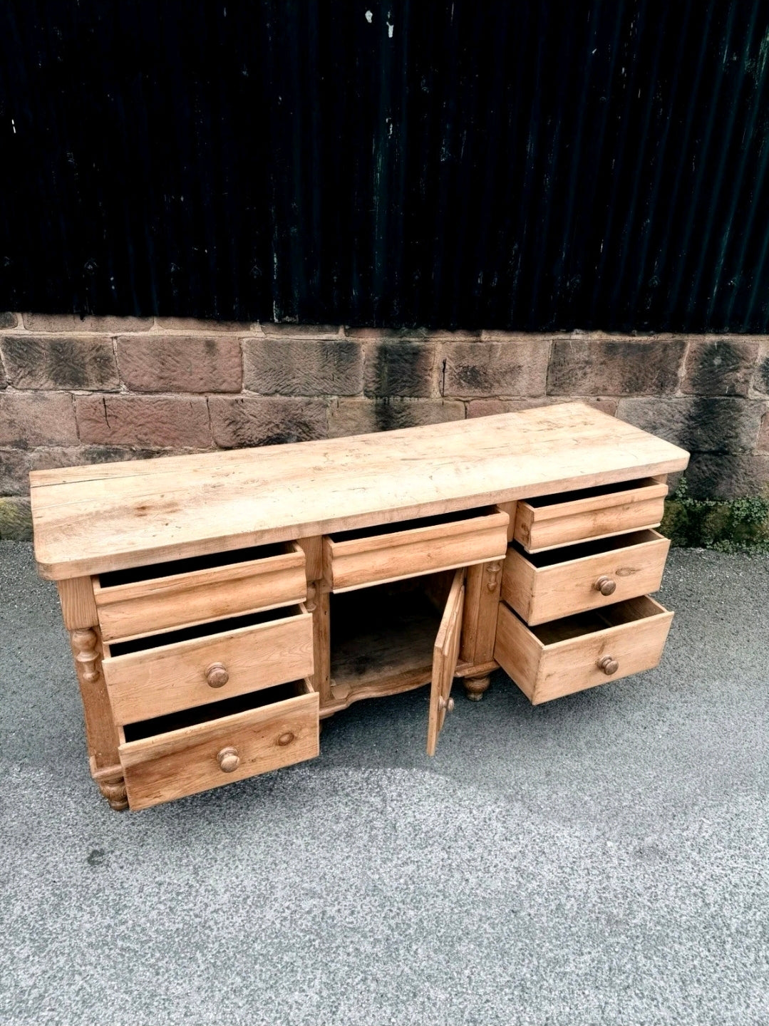 Victorian Lancashire Sideboard c1870, Antique Pine, Sycamore Top, Dresser