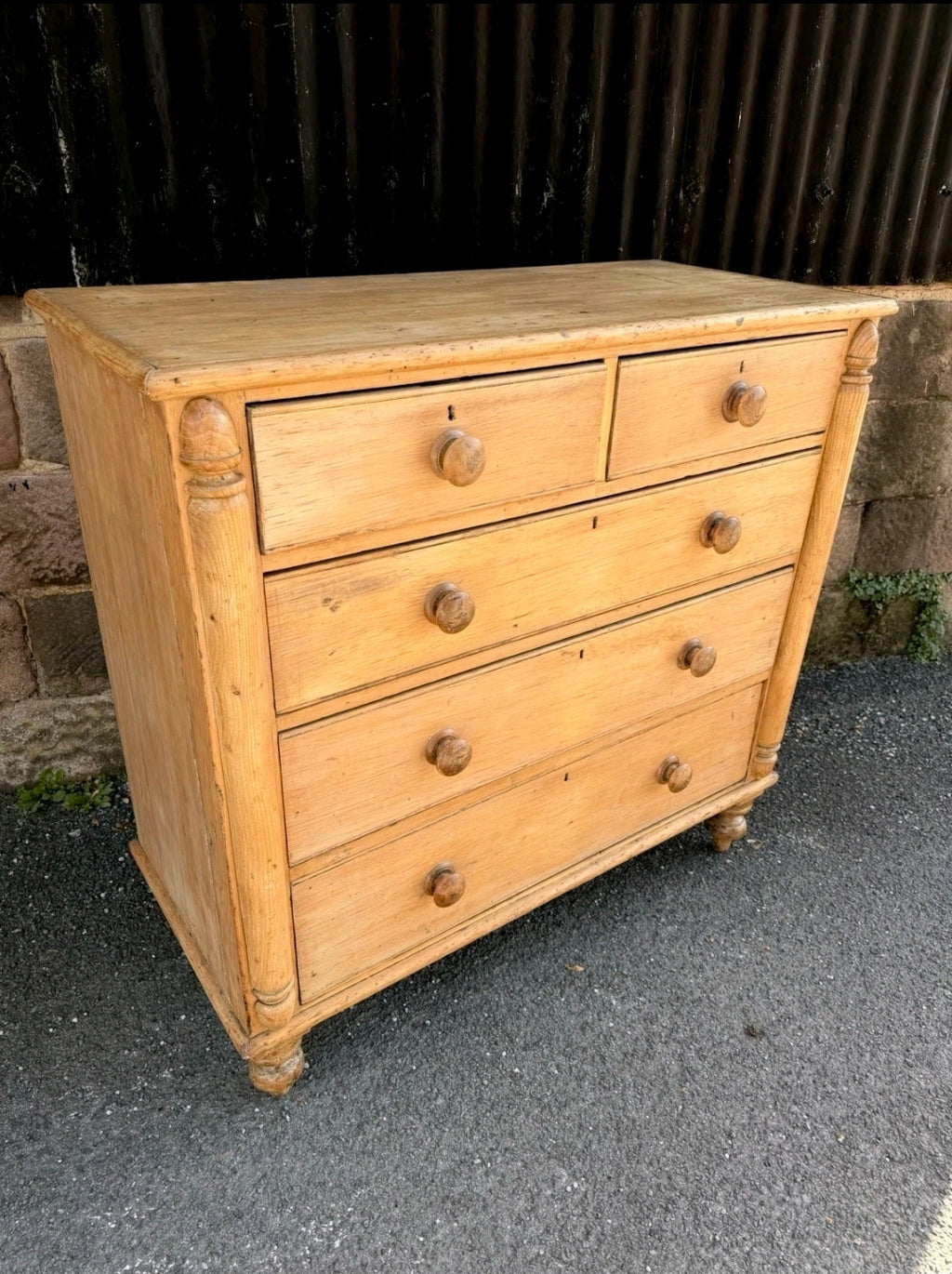 Antique Victorian Rustic Waxed Pine Chest Of Drawers, Country Cottage, Bedroom.