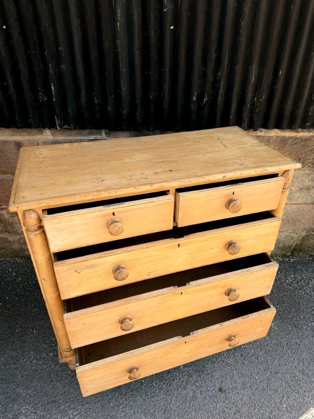 Antique Victorian Rustic Waxed Pine Chest Of Drawers, Country Cottage, Bedroom.
