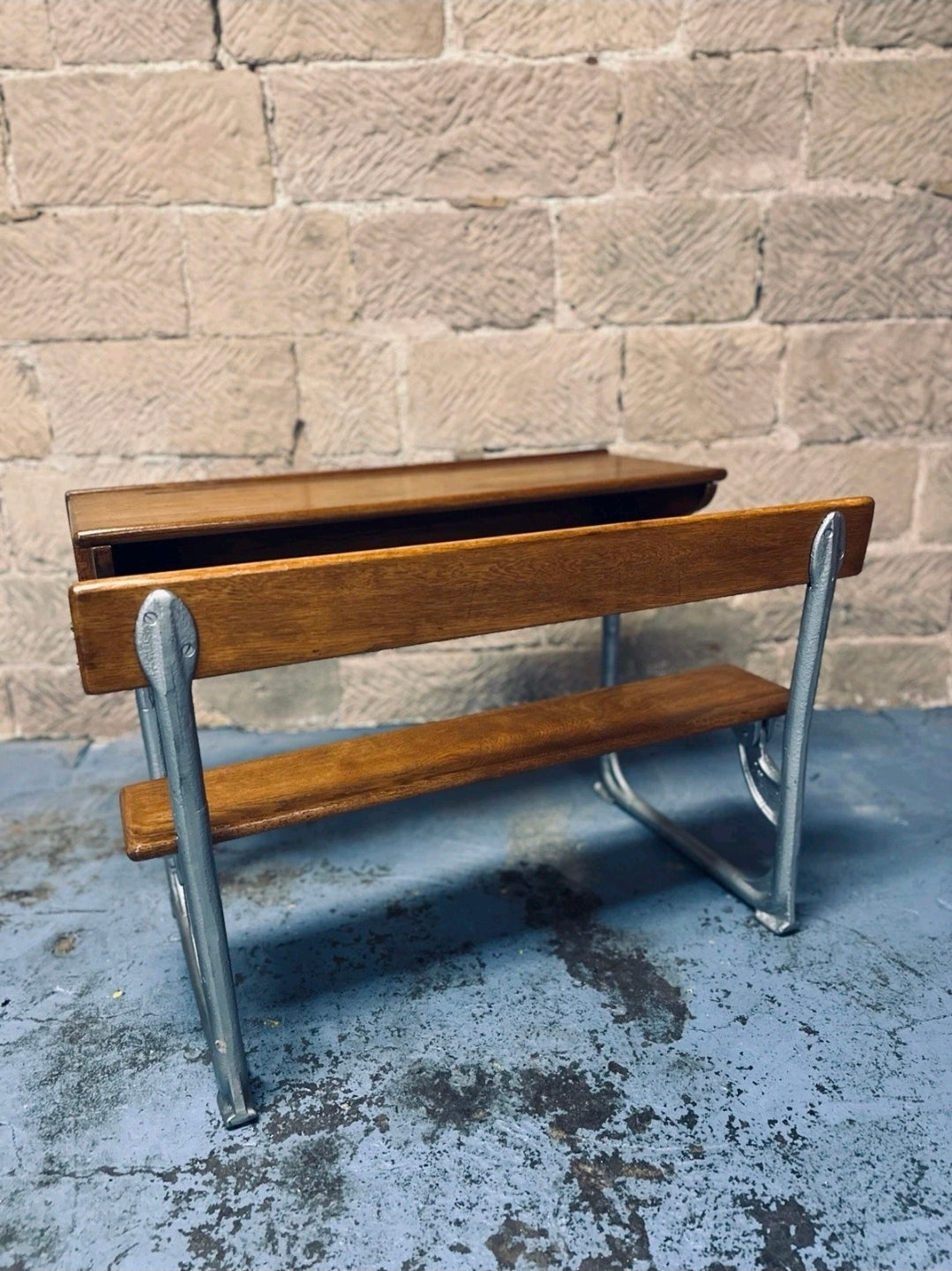 Antique Double School Desk. Oak & Cast Iron. Playroom, Kids Workspace, Nursery