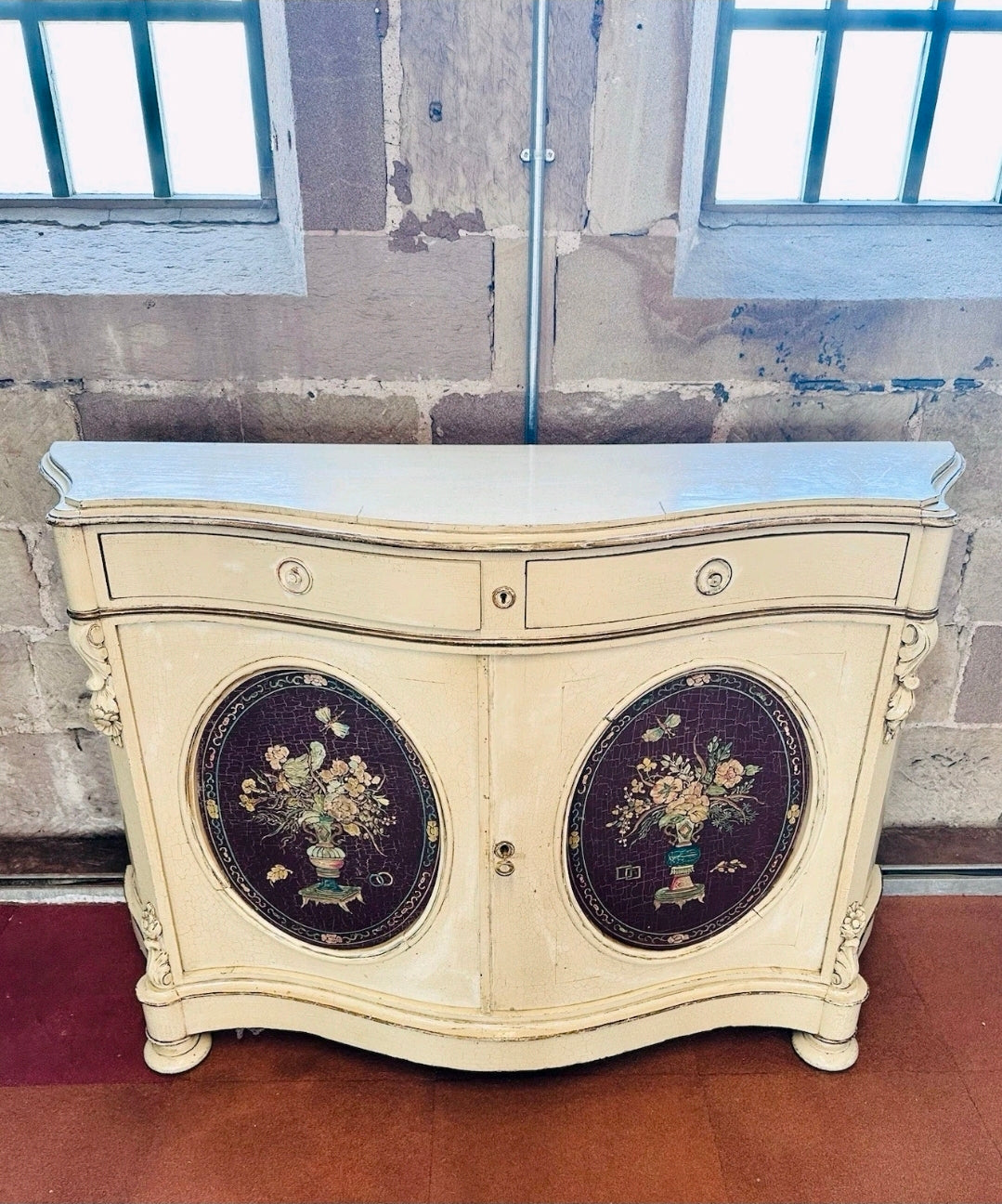 Antique Italian Hand Painted Cabinet, Sideboard. Oak, C1890.