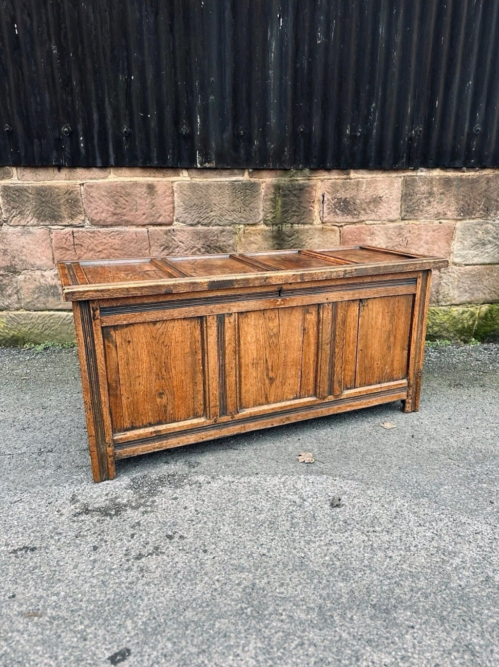 18th Century Solid Oak Blanket Box, Coffee, Chest, Storage. Rustic