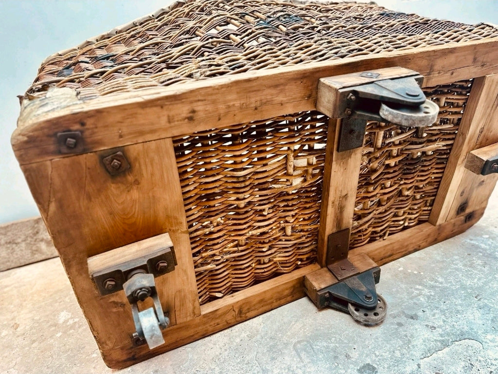 Huge Victorian Textile Mill Basket. Wicker Basket, Laundry,Log Basket, Film Prop