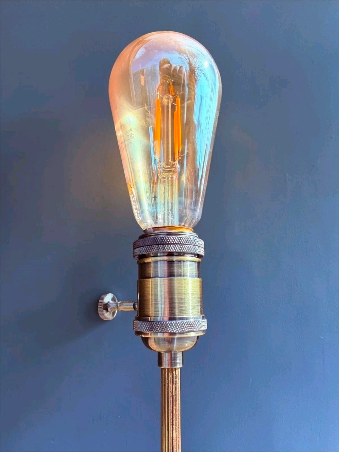 Mid-Century Danish Teak & Brass Floor Lamp, Original, Round Base