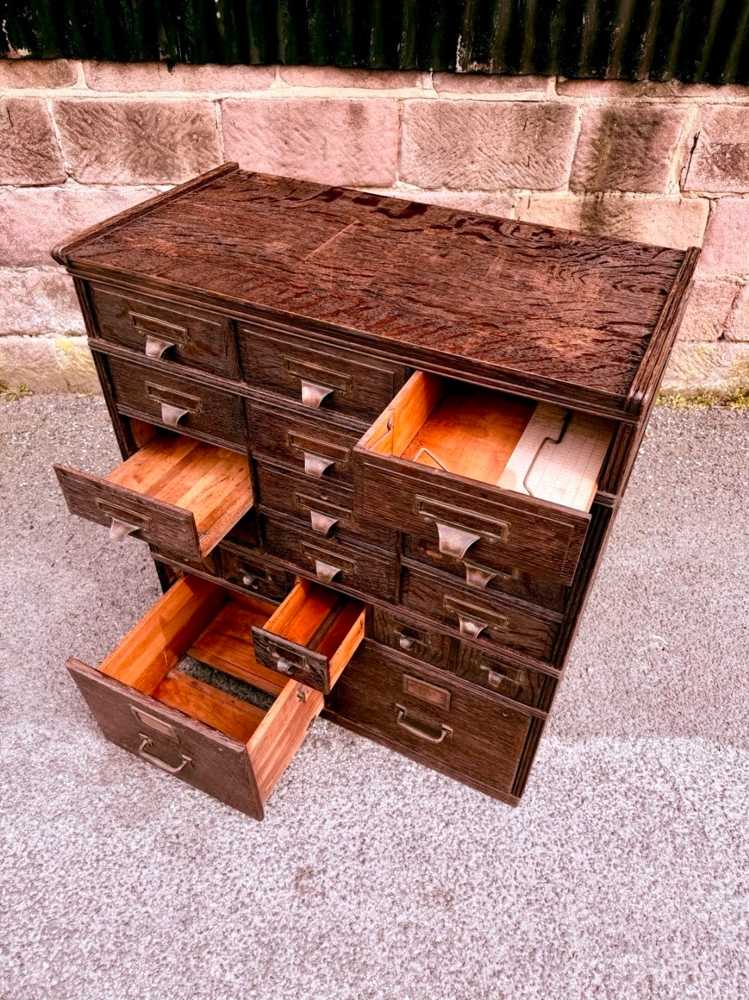 Antique Shannon Ltd Filing Cabinet Collectors Storage Bank of Drawers, Office